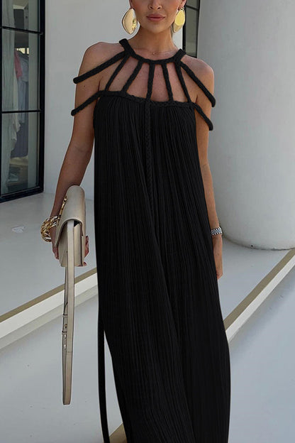 Low key luxury modern and exquisite linen blend pleated woven cover long skirt