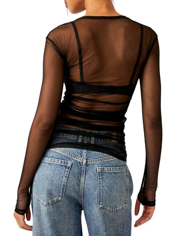 Transparent Mesh Long Sleeve Tee