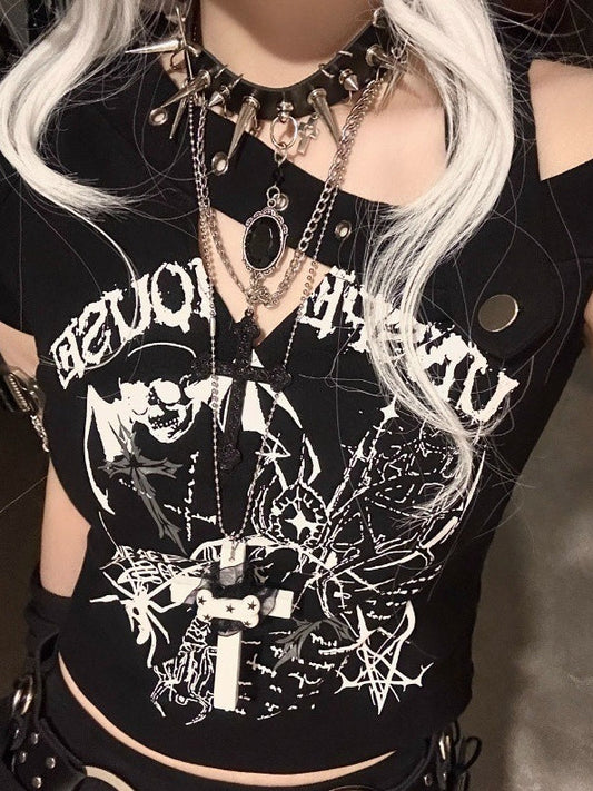 Gothic Dark Skull Print Cami