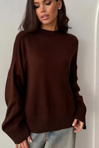 Oversized Crewneck Solid Knit Sweater