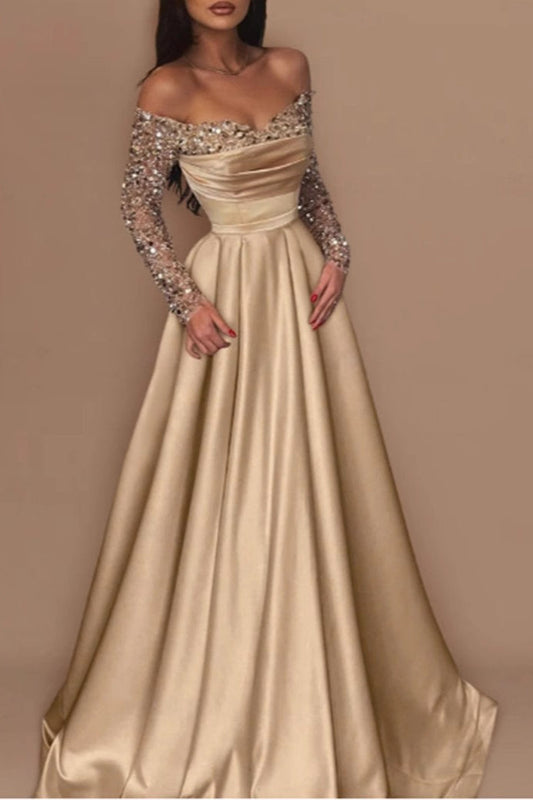 Long Sleeve Sequin Evening Gown Prom Dress