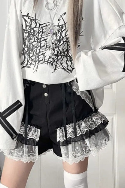 Dark Print Cotton Loose Long Sleeve T-Shirt