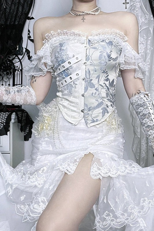 Gothic Court Embroidery High Slit Skirt