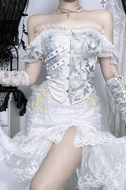 Gothic Court Embroidery High Slit Skirt