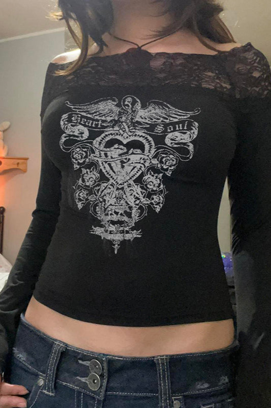 Lace Trim Off Shoulder T-shirt