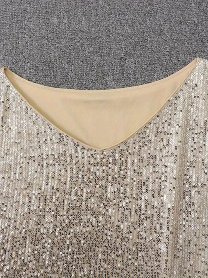 Elegante vestido de lentejuelas con cuello vuelto para mujer | Ideal para primavera/verano