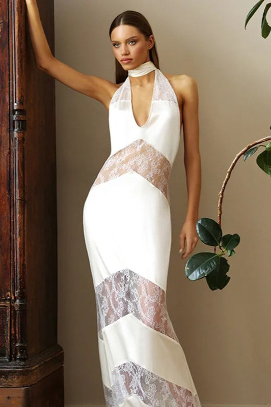 Halloween Lace Backless Halter Dress