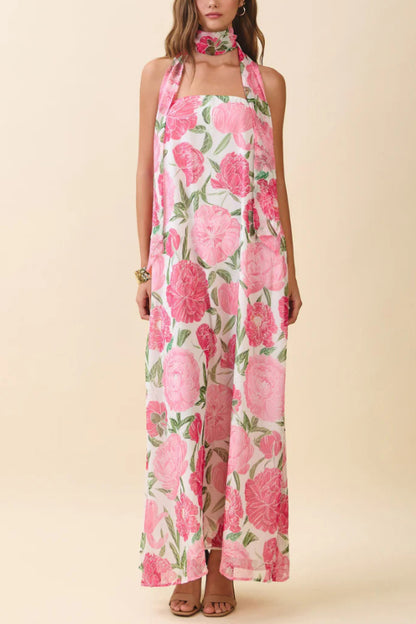Floral Print Sleeveless Off-shoulder Loose Casual Maxi Dress
