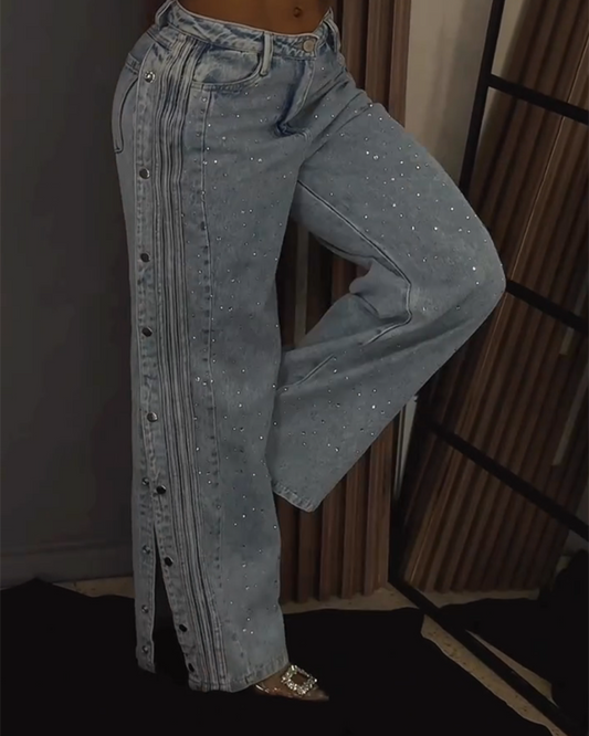 Versatile Multi-Buckle Diamond Jeans