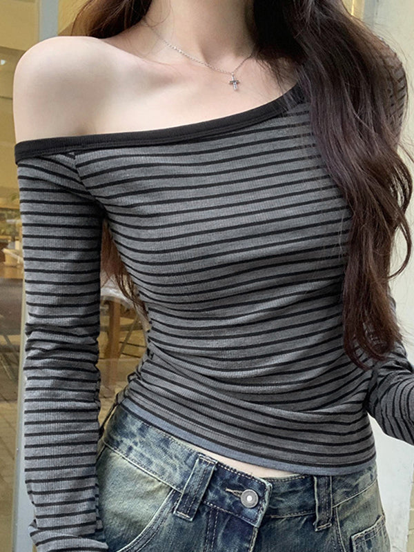 Off-The-Shoulder Striped Long Sleeve