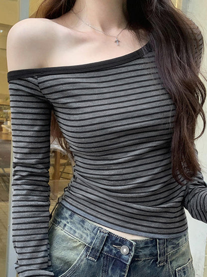 Off-The-Shoulder Striped Long Sleeve