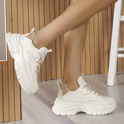Women’s Stylish Mesh White Sneakers with Double Lace | Ideal for Everyday Wear