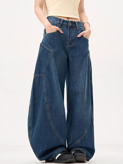 Large Pocket Wide Scimitar Boyfriend Jeans