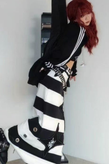 Vintage Punk Skull Print Maxi Skirt