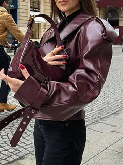 Pu Lapel Adjustable Cuffs Retro Motorcycle Jacket