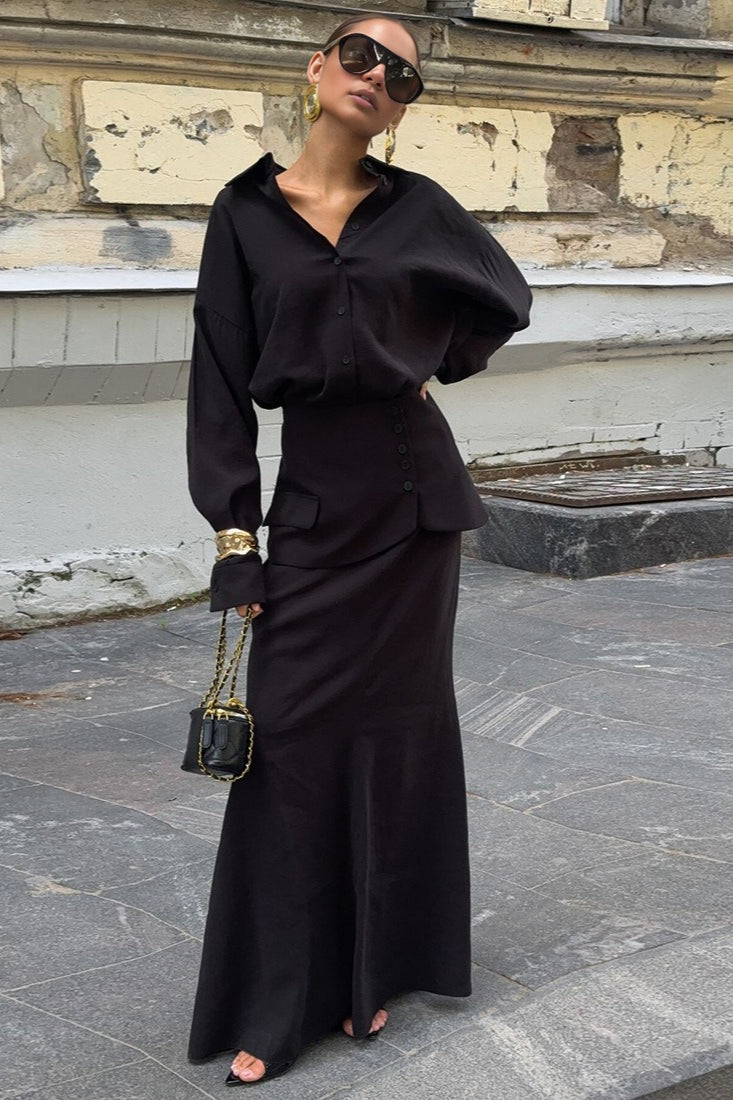 Elegant Creative Street Style Solid Long Sleeve Shirtdress Two Piece Set