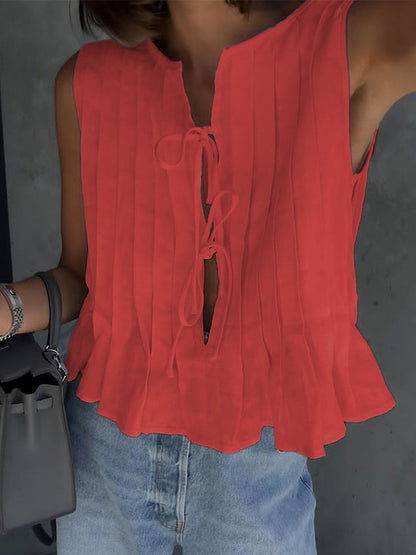 Tie strap cotton and linen vest