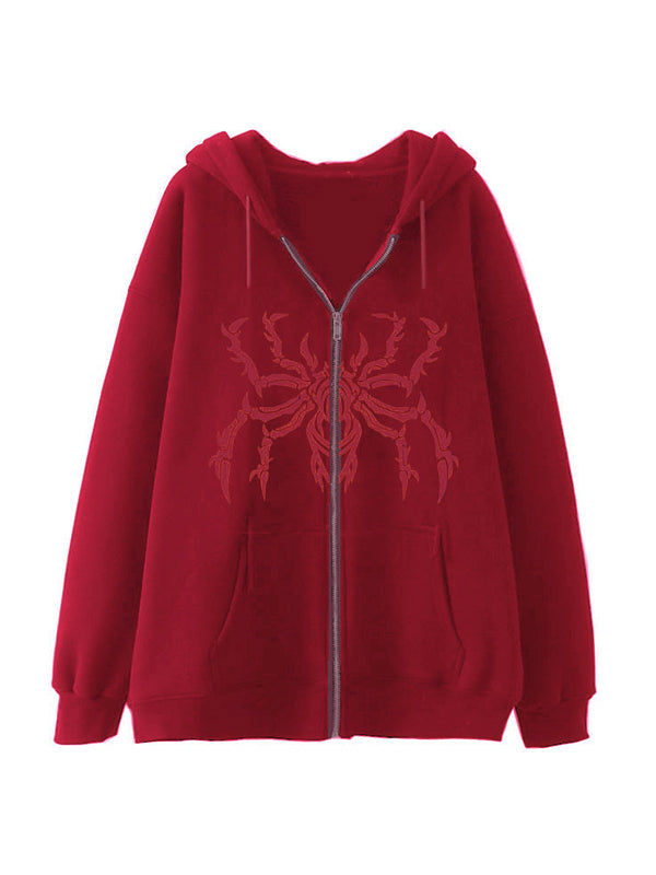 Contrast Color Spider Print Oversized Hoodie