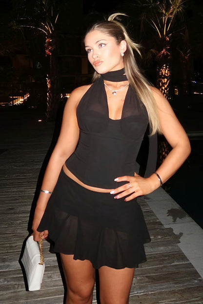 Halter Tie Tank Mini Skirt Set