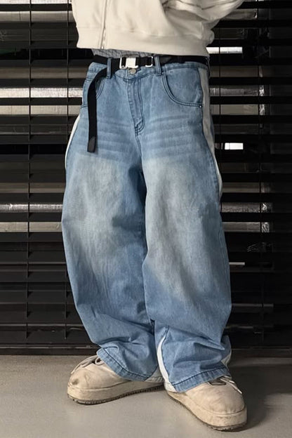 Vintage Washed Patchwork Wide Leg Trendy Jeans