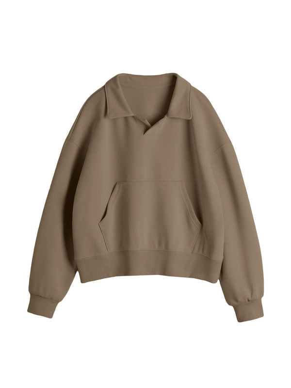 Solid Color Lapel Neck Oversized Hoodie