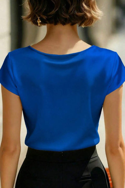 Solid Color Crossover V-neck Short-sleeved Slim-fit Casual Top
