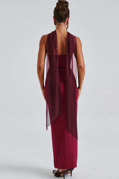 Sheer Sleeve Bustier Gown Formal Dress