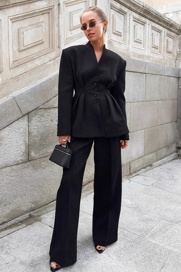 Black Fitted Two Piece Blazer Pants Set