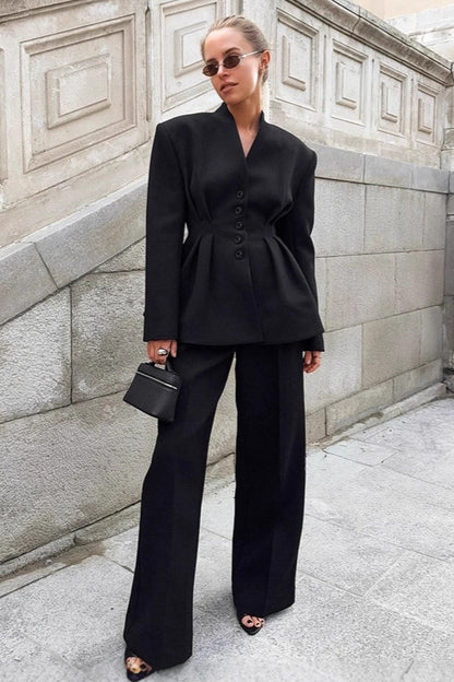 Black Fitted Two Piece Blazer Pants Set