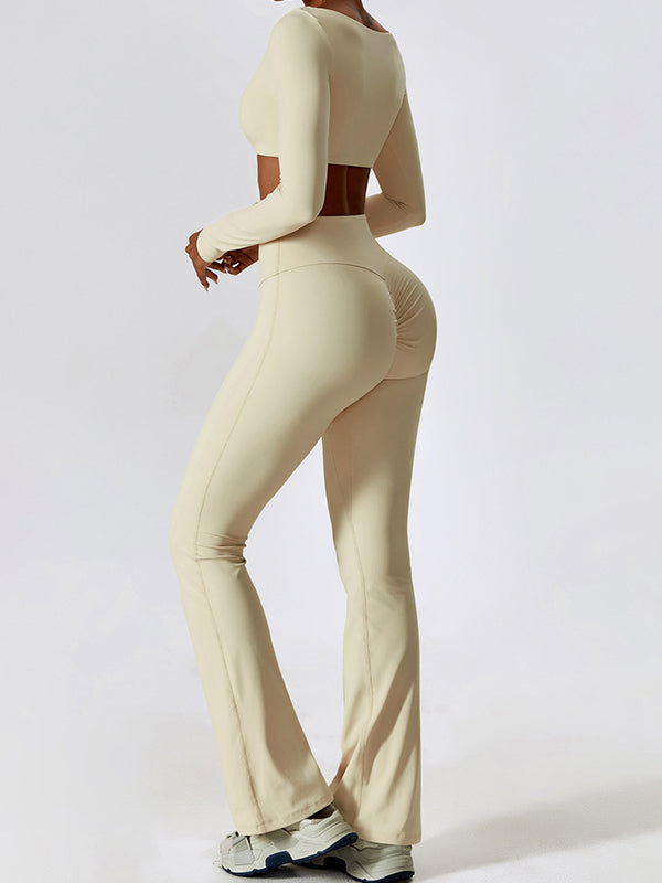 Solid Quick Dry Square Neck Cropped Active Top & Pants Set