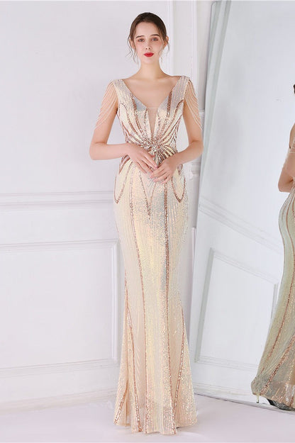 Beaded Floral Sequin Mermaid Party Dress