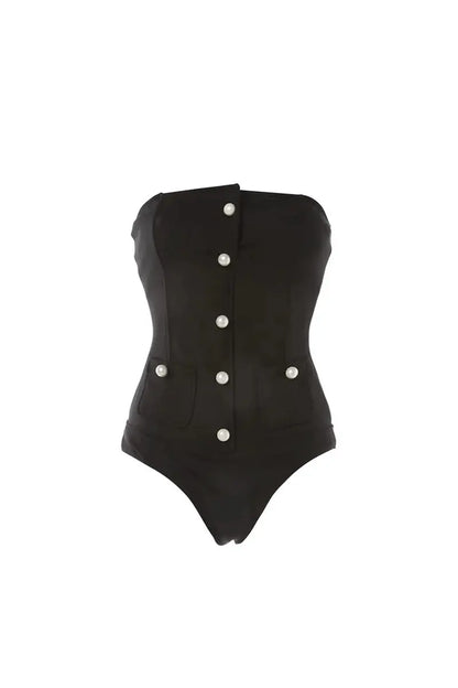 Traje de baño elegante sin tirantes con botones de perla