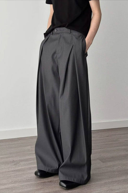 Casual 3D Pleat A-Line Wide Leg Pants