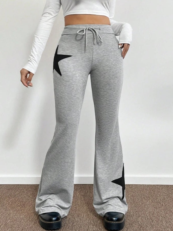 Star Print Highly Elastic High Rise Drawstring Flare Leg Pants