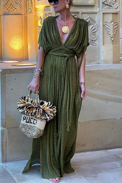 style linen blend pleated plait kimono concealer slit skirt