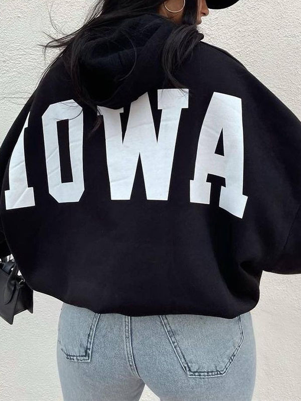 Letter Print Short Oversized Hoodie