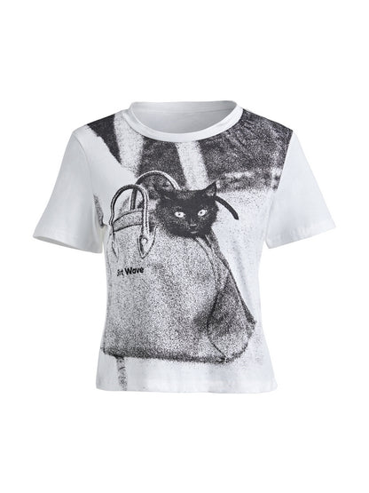 Cat Print Short Sleeve Tee