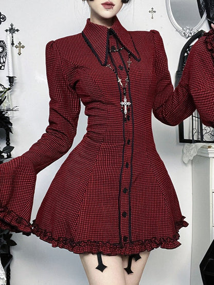 Gothic Dark Plaid Shirt Mini Dress