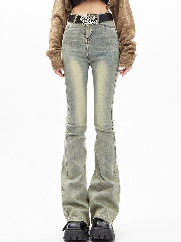 Distressed High Rise Flared Slim Jeans