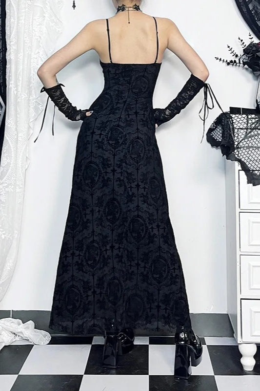 Dark Style Halter Bag Hip Maxi Dress