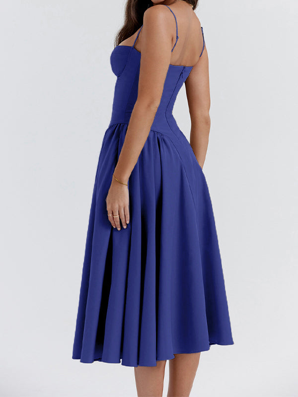 Vintage Solid Cami Midi Dress