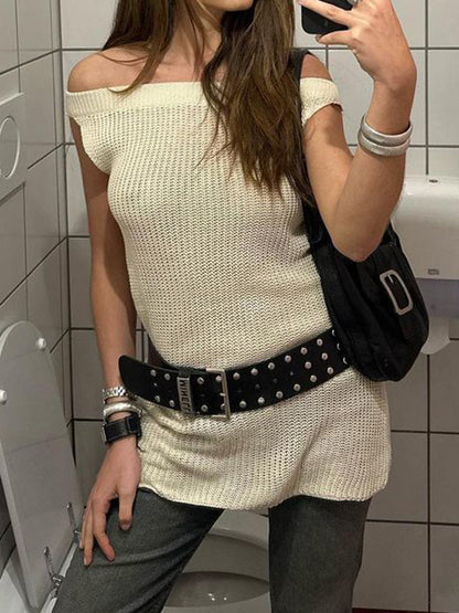 White Off Shoulder Knit Slim Mini Dress