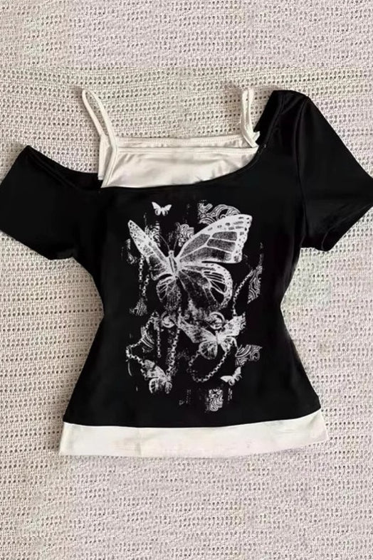 Y2K Unique Print Slim Fit Crop Top