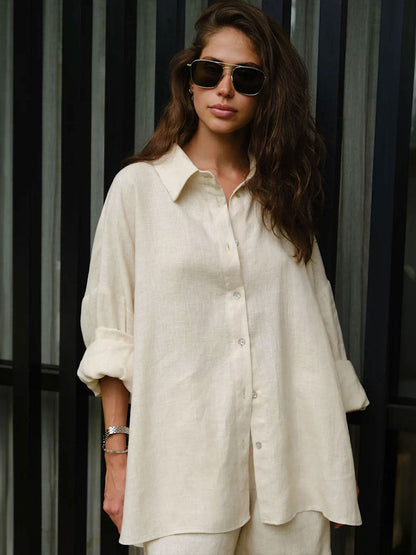 Long Sleeve Shirt Shorts Set Blouse