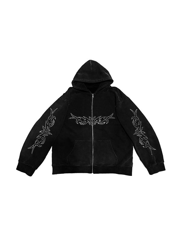 Waffle Letter Rhinestone Print Baggy Oversized Hoodie