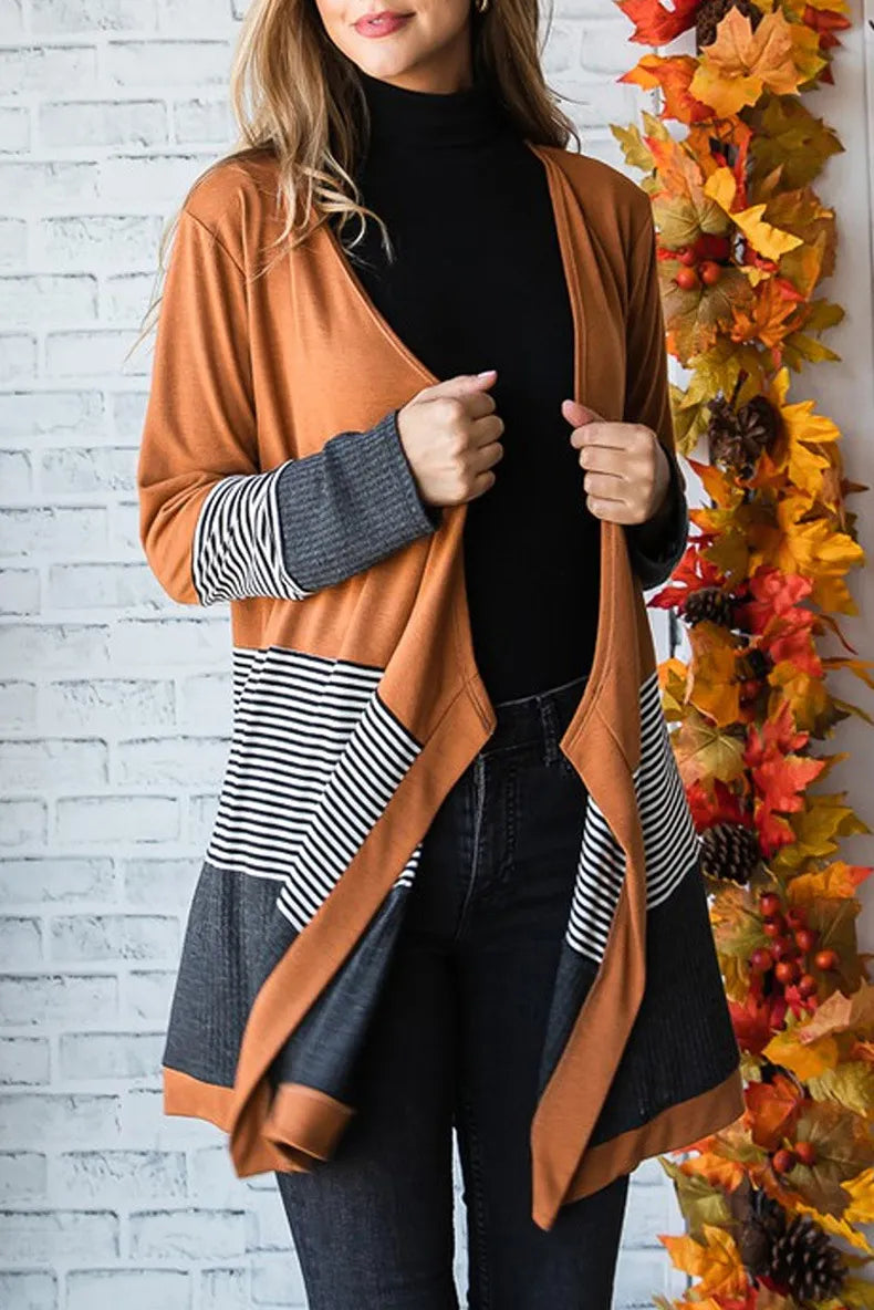 Cárdigan informal de punto con paneles de rayas de color para mujer | Ideal para otoño/invierno
