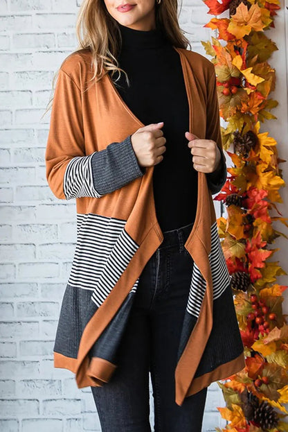 Cárdigan informal de punto con paneles de rayas de color para mujer | Ideal para otoño/invierno