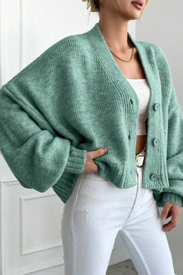 Marled V Neck Bell Sleeve Cardigan