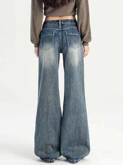 Vintage Washed Loose Flare Jeans