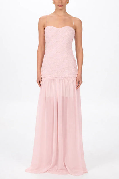 Stylish Three-dimensional Floral Chiffon Patchwork Strapless Elegant Maxi Dress